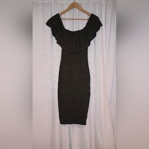 Olive Green off the shoulder midi dress